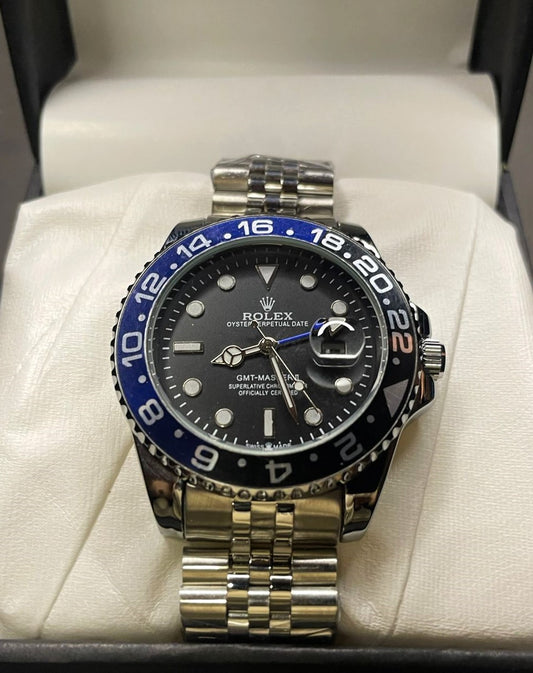 Rolex GMT-Master II Style Men's Watch – Black & Blue Bezel